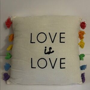 Love is Love Rainbow Tassel Embroidered Square Throw Pillow Pride Decor